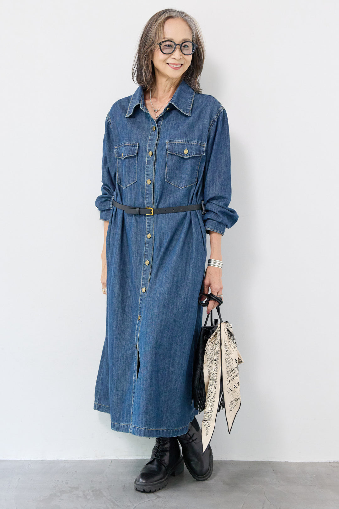 ウエストベルトデニムワンピース