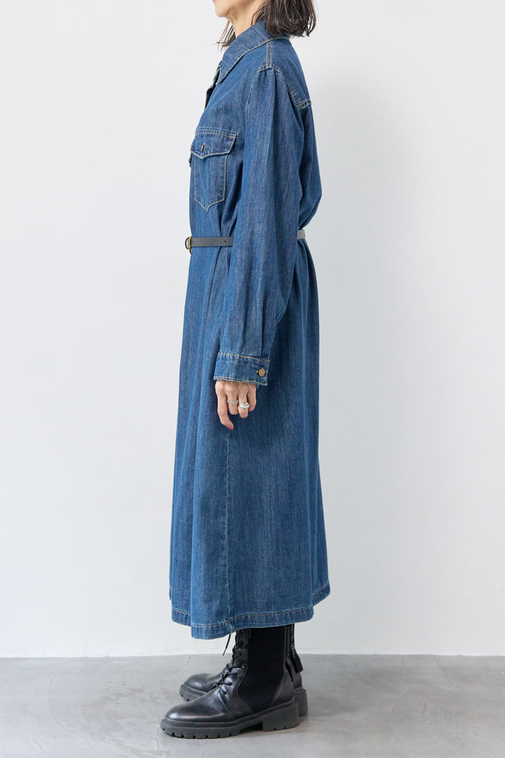 ウエストベルトデニムワンピース
