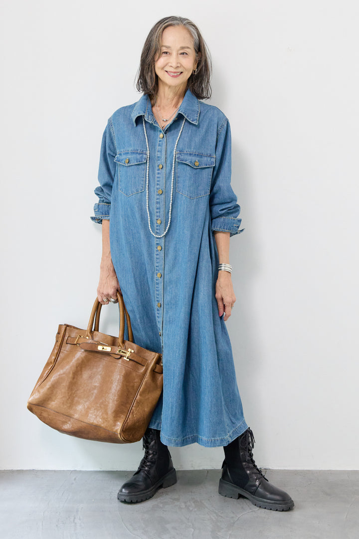 ウエストベルトデニムワンピース