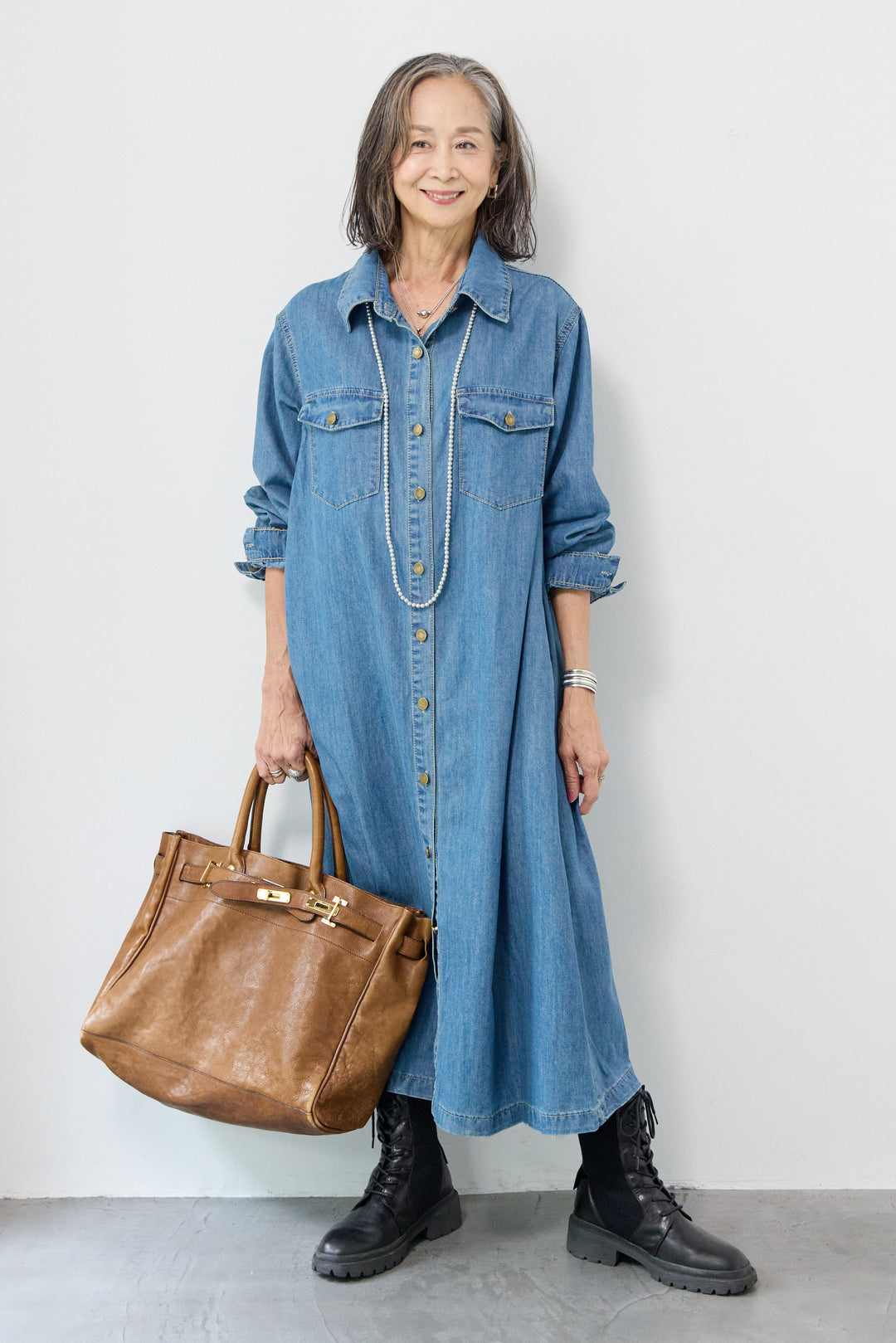 ウエストベルトデニムワンピース