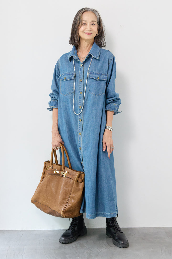 ウエストベルトデニムワンピース