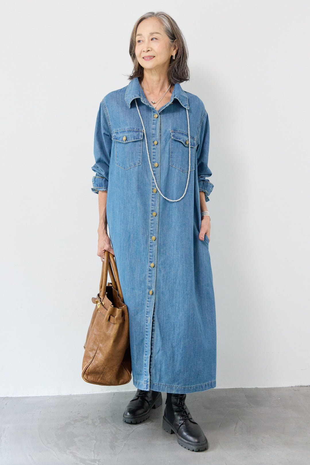 ウエストベルトデニムワンピース