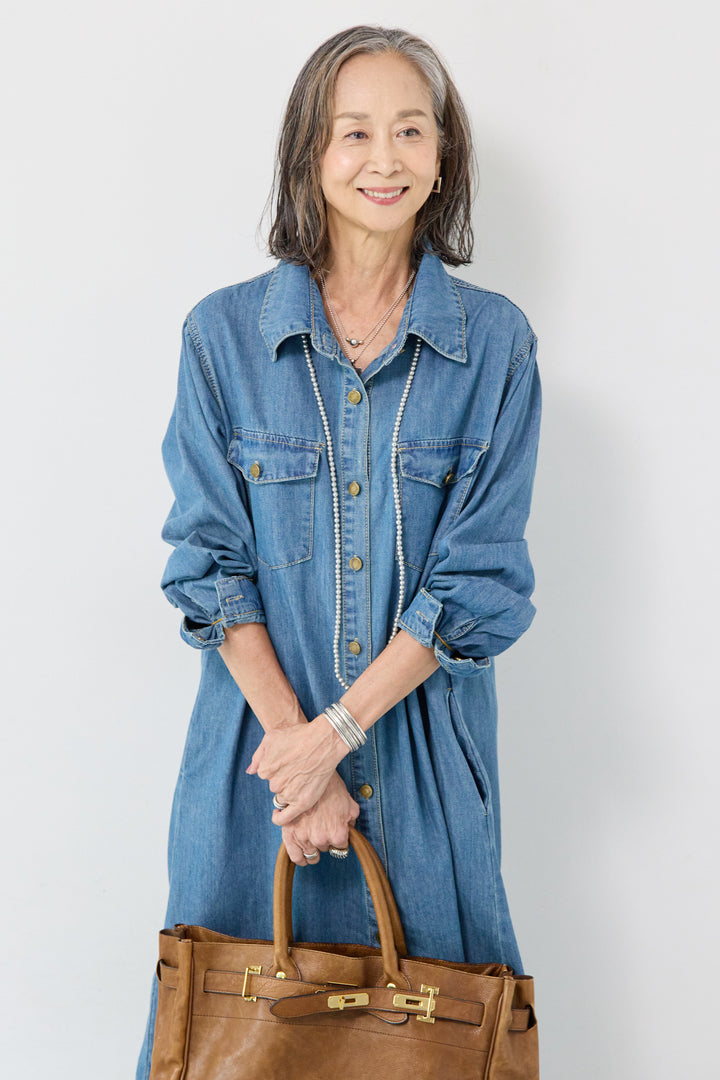 ウエストベルトデニムワンピース