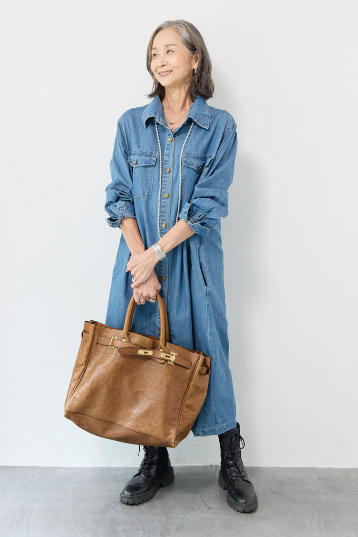 ウエストベルトデニムワンピース