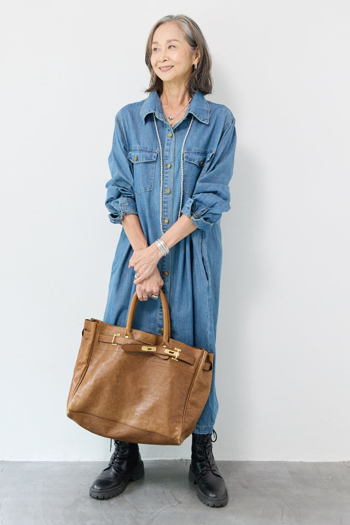 ウエストベルトデニムワンピース