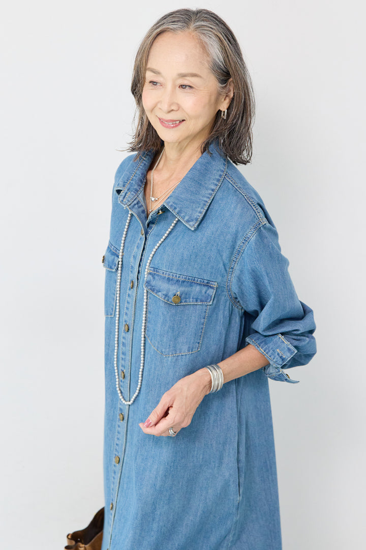 ウエストベルトデニムワンピース