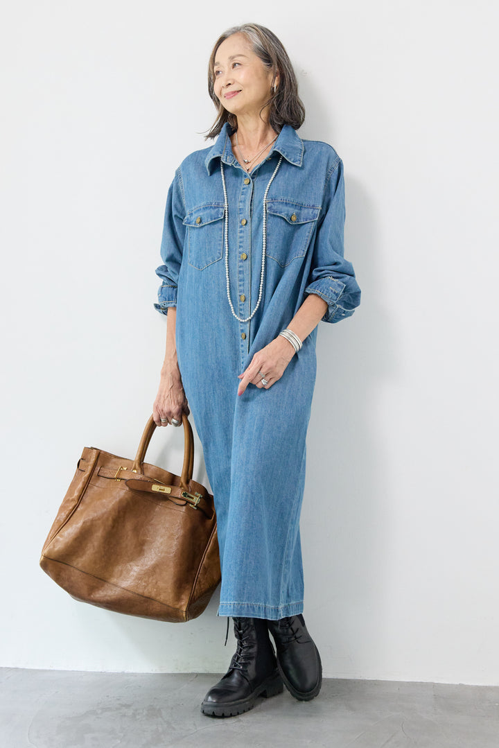 ウエストベルトデニムワンピース