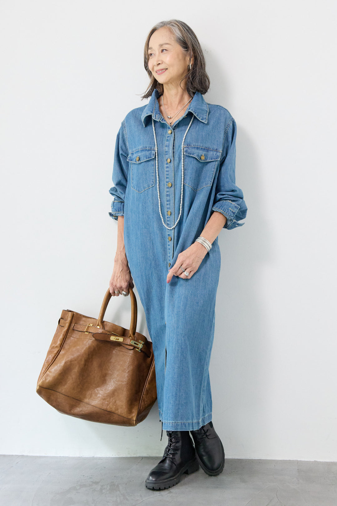 ウエストベルトデニムワンピース