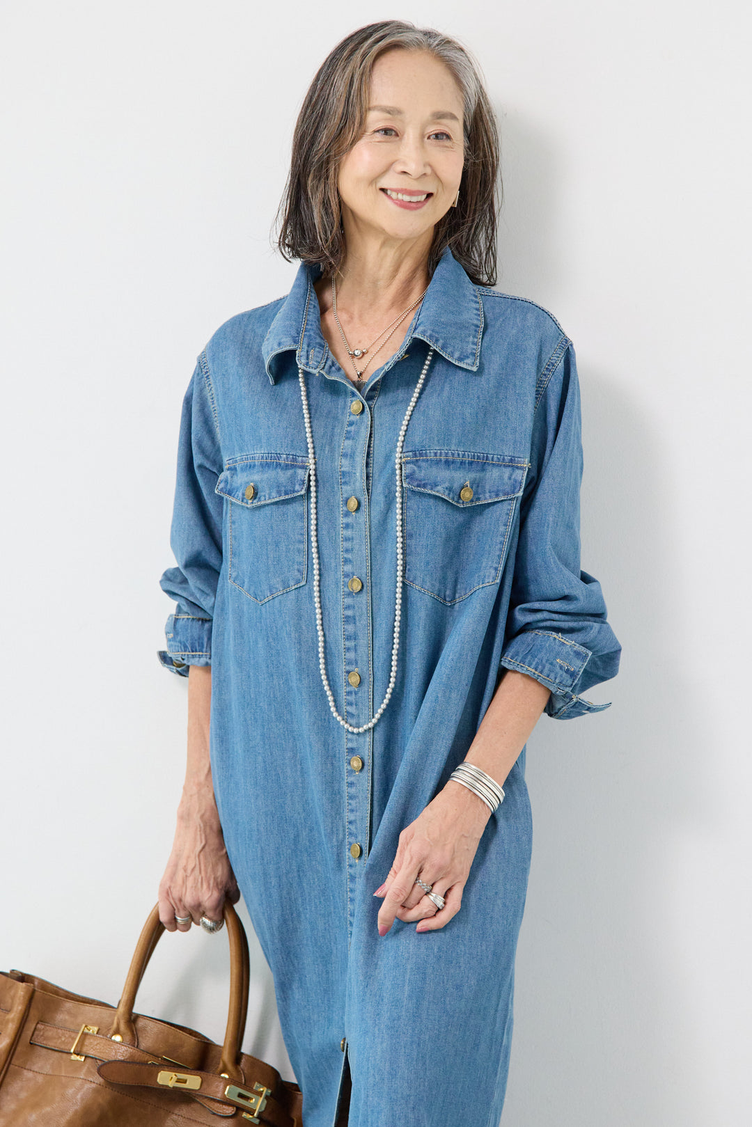 ウエストベルトデニムワンピース