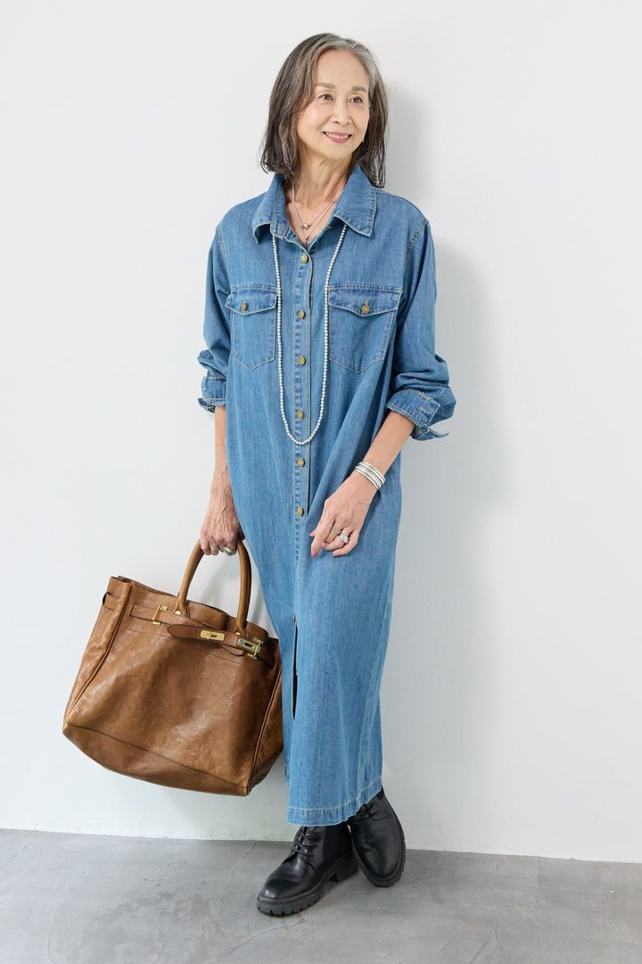 ウエストベルトデニムワンピース