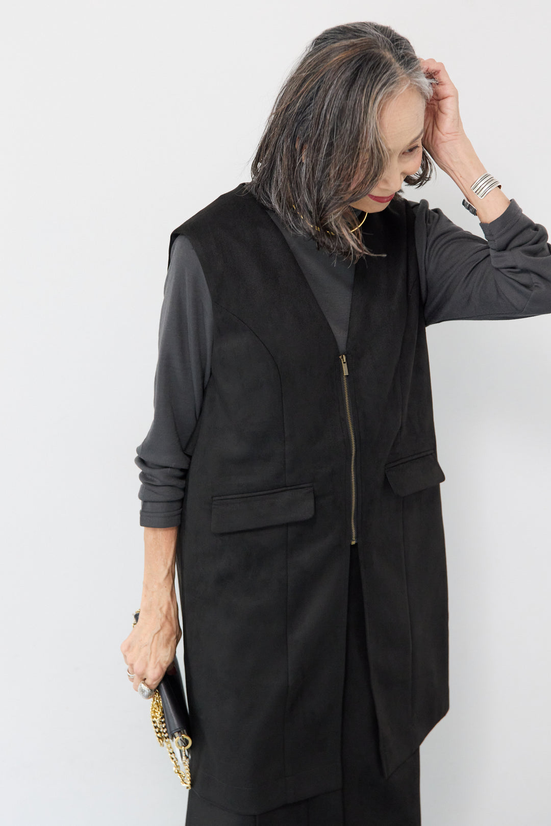 [SET]バックフリルジレ+スエードポンチスカート(2set)