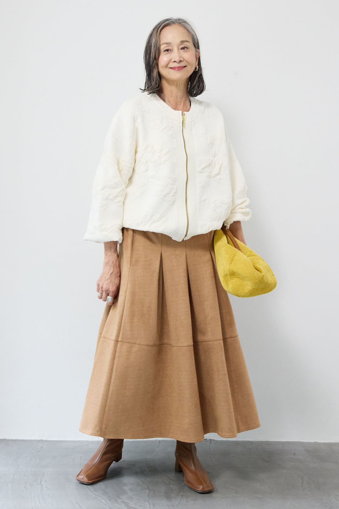 [SET]フラワージャガードモールブルゾン+スエードタックスカート(2set)