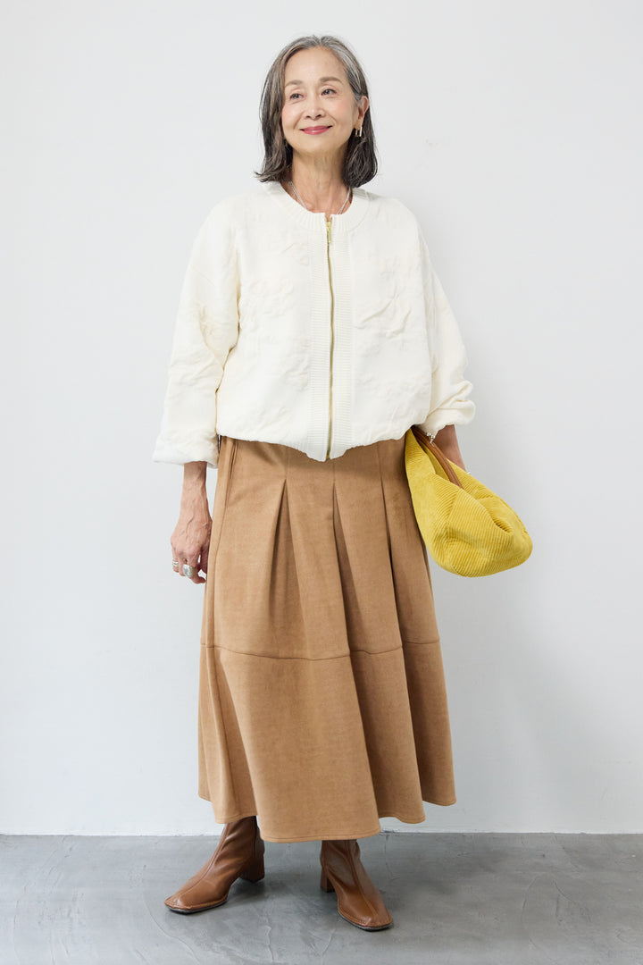 [SET]フラワージャガードモールブルゾン+スエードタックスカート(2set)