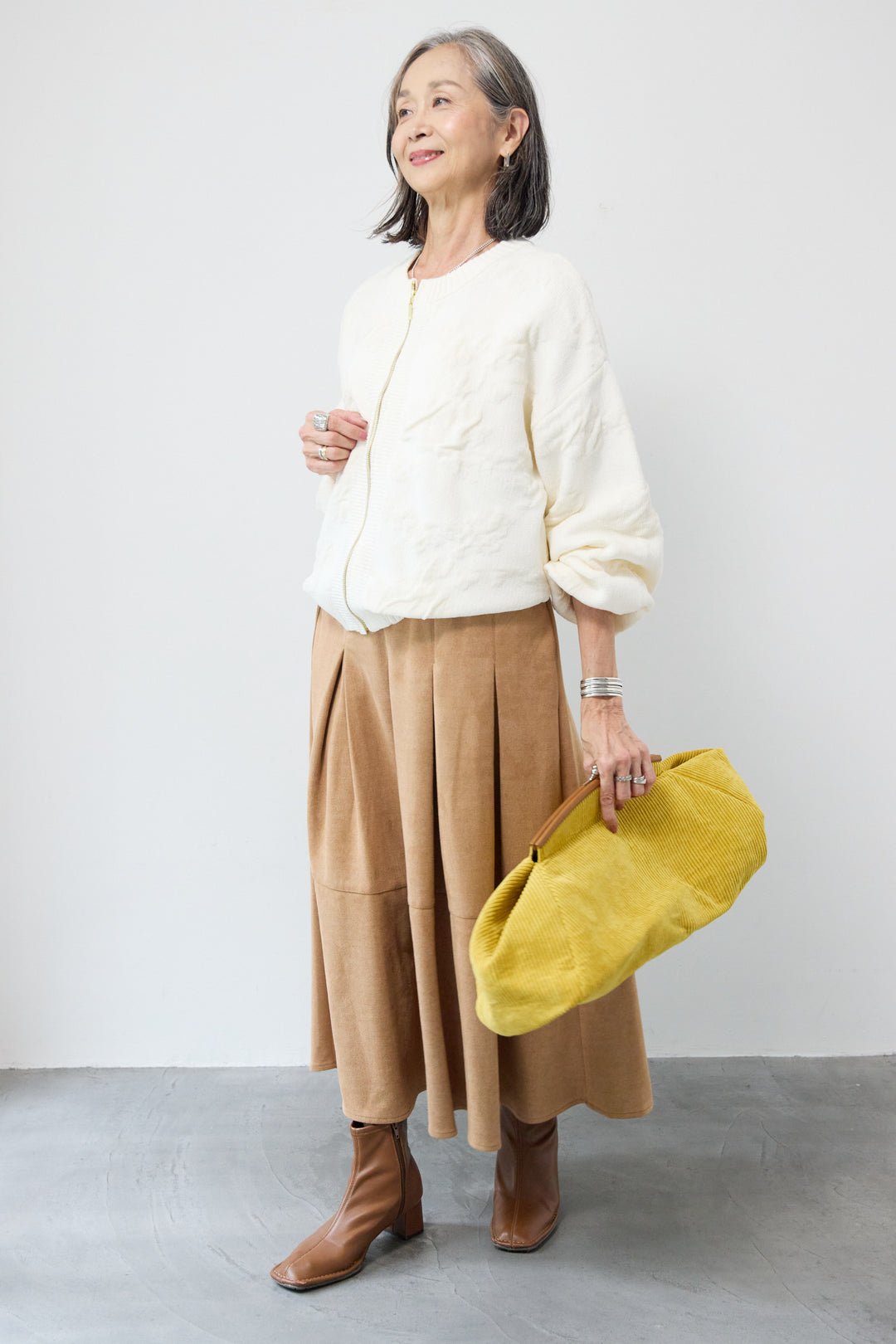 [SET]フラワージャガードモールブルゾン+スエードタックスカート(2set)