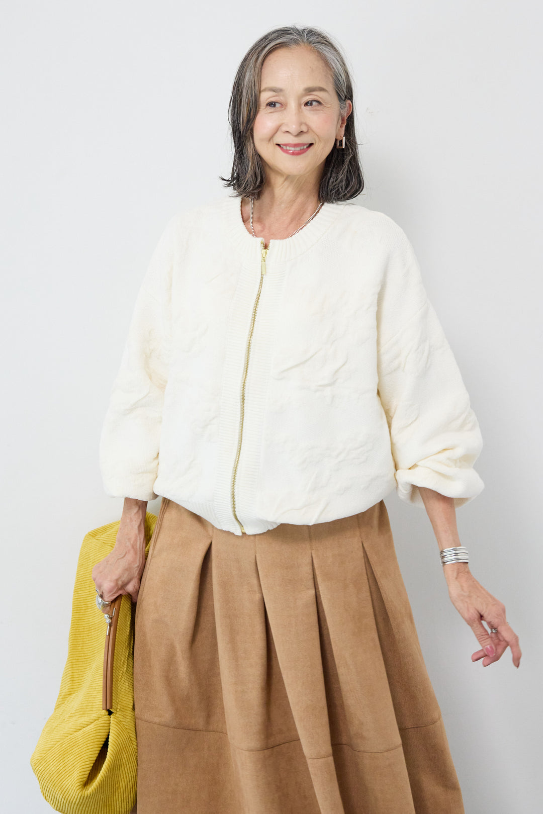 [SET]フラワージャガードモールブルゾン+スエードタックスカート(2set)