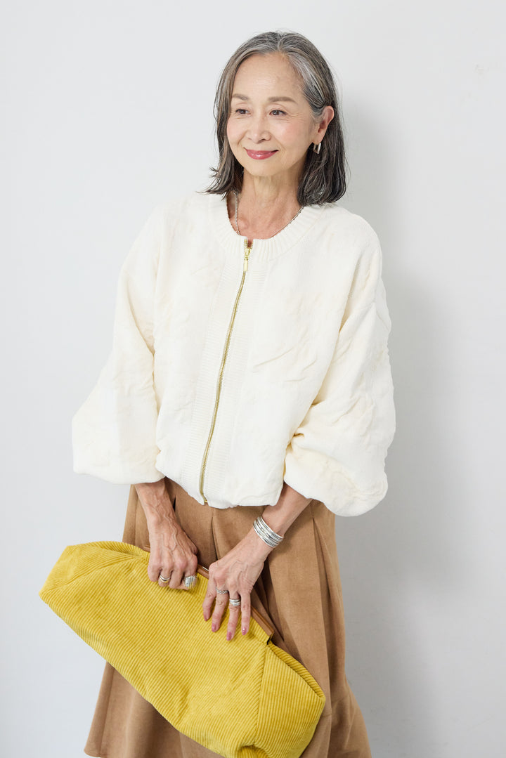 [SET]フラワージャガードモールブルゾン+スエードタックスカート(2set)