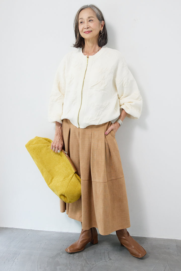 [SET]フラワージャガードモールブルゾン+スエードタックスカート(2set)