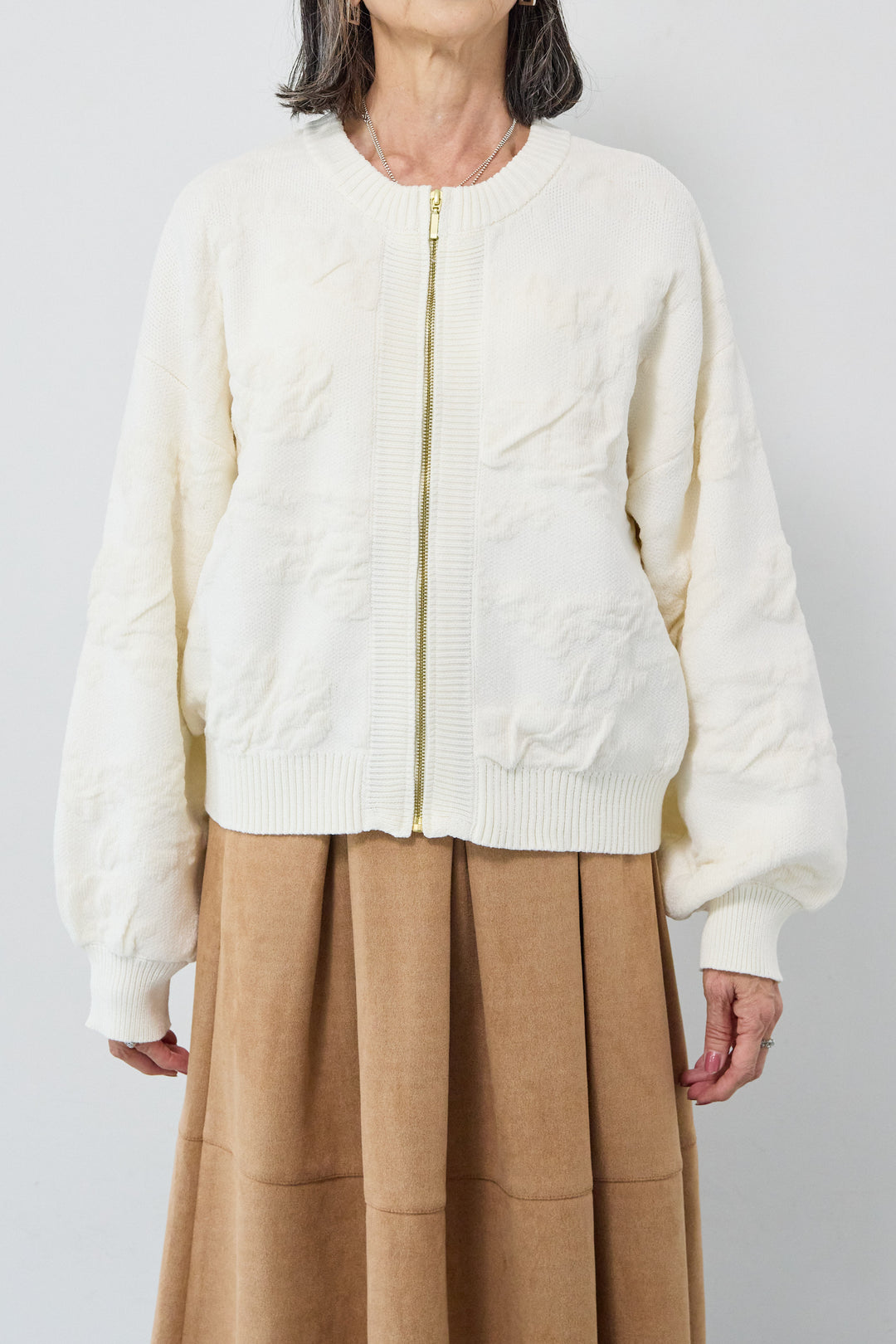 [SET]フラワージャガードモールブルゾン+スエードタックスカート(2set)