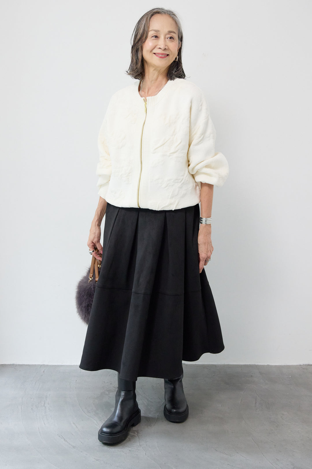 [SET]フラワージャガードモールブルゾン+スエードタックスカート(2set)