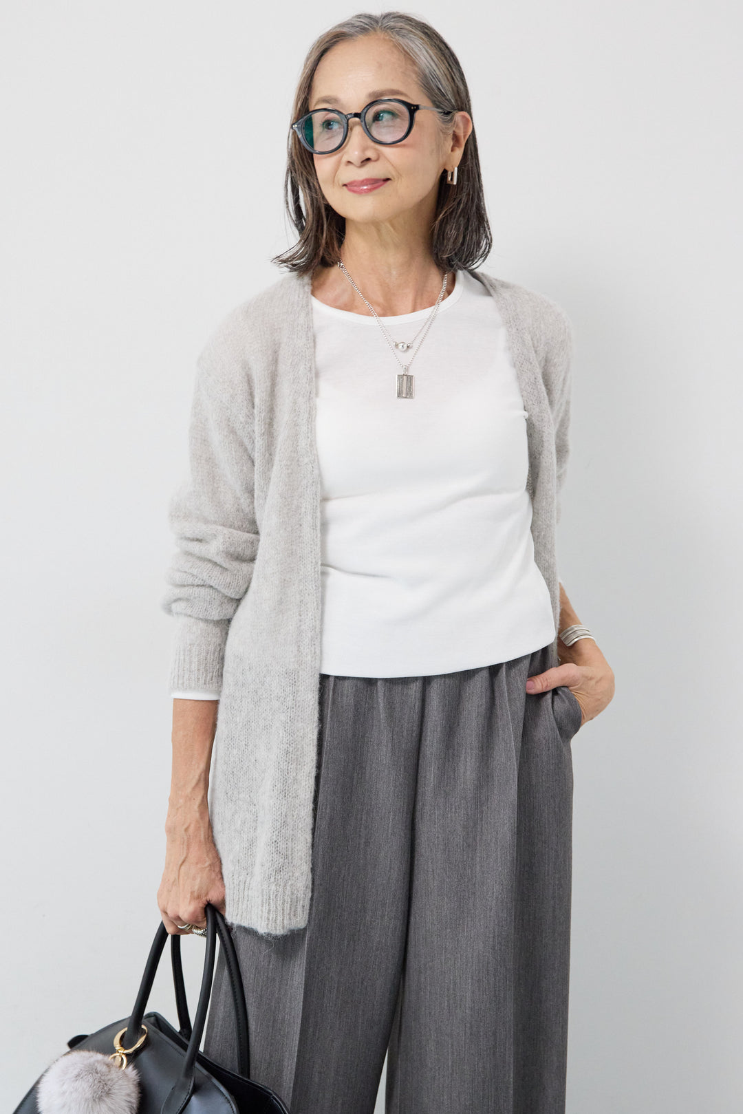 アルパカウール ベルト付カーディガン