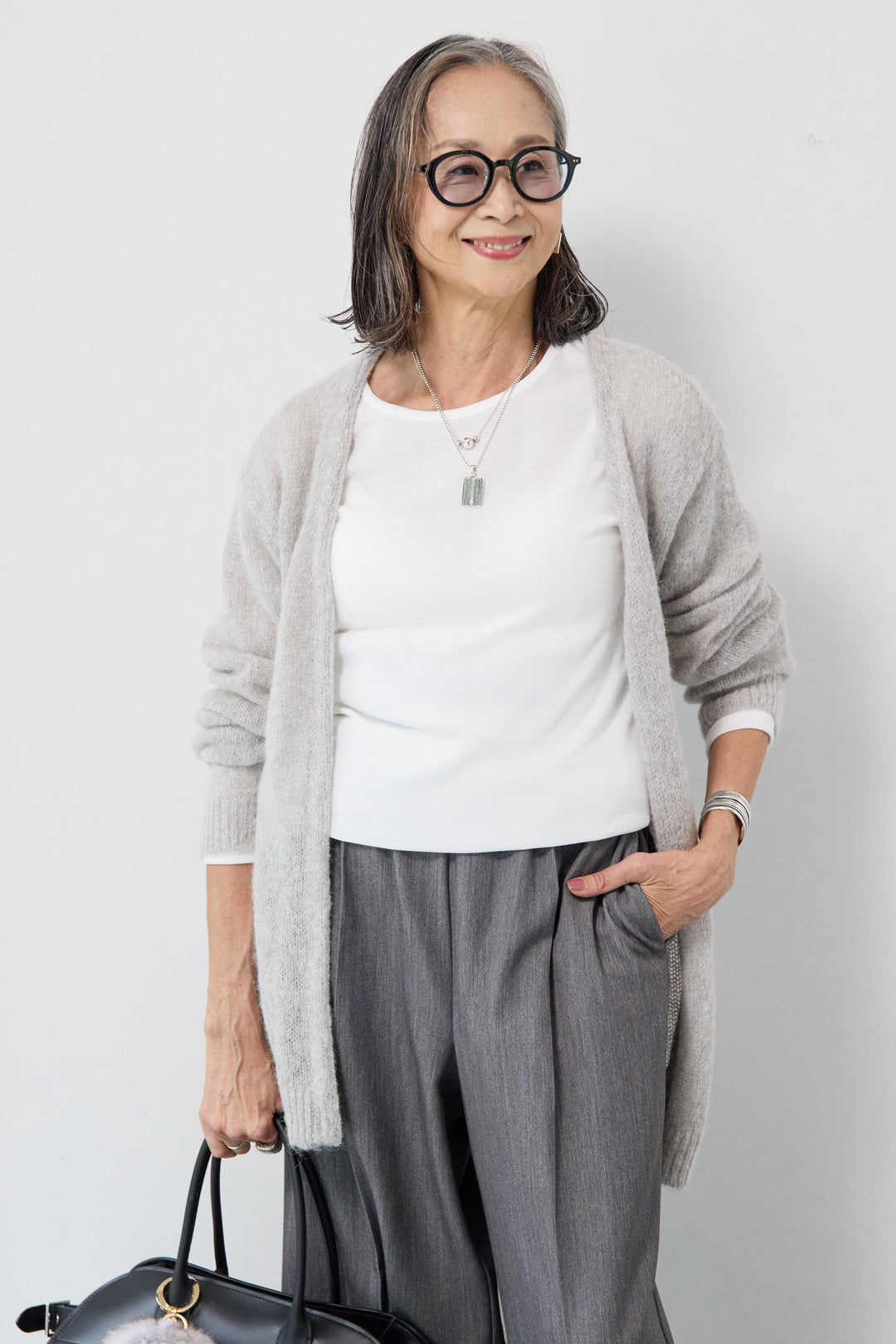 アルパカウール ベルト付カーディガン