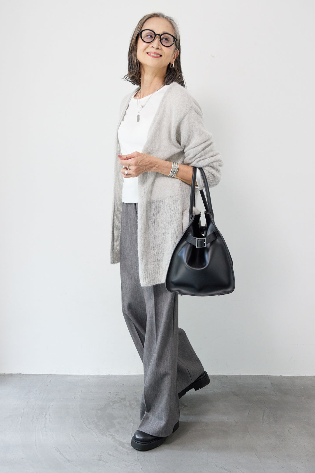 アルパカウール ベルト付カーディガン