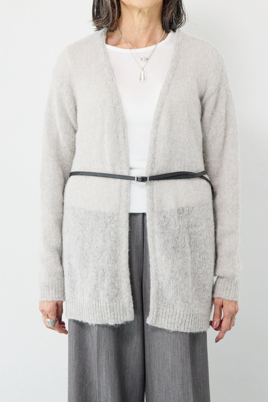 アルパカウール ベルト付カーディガン