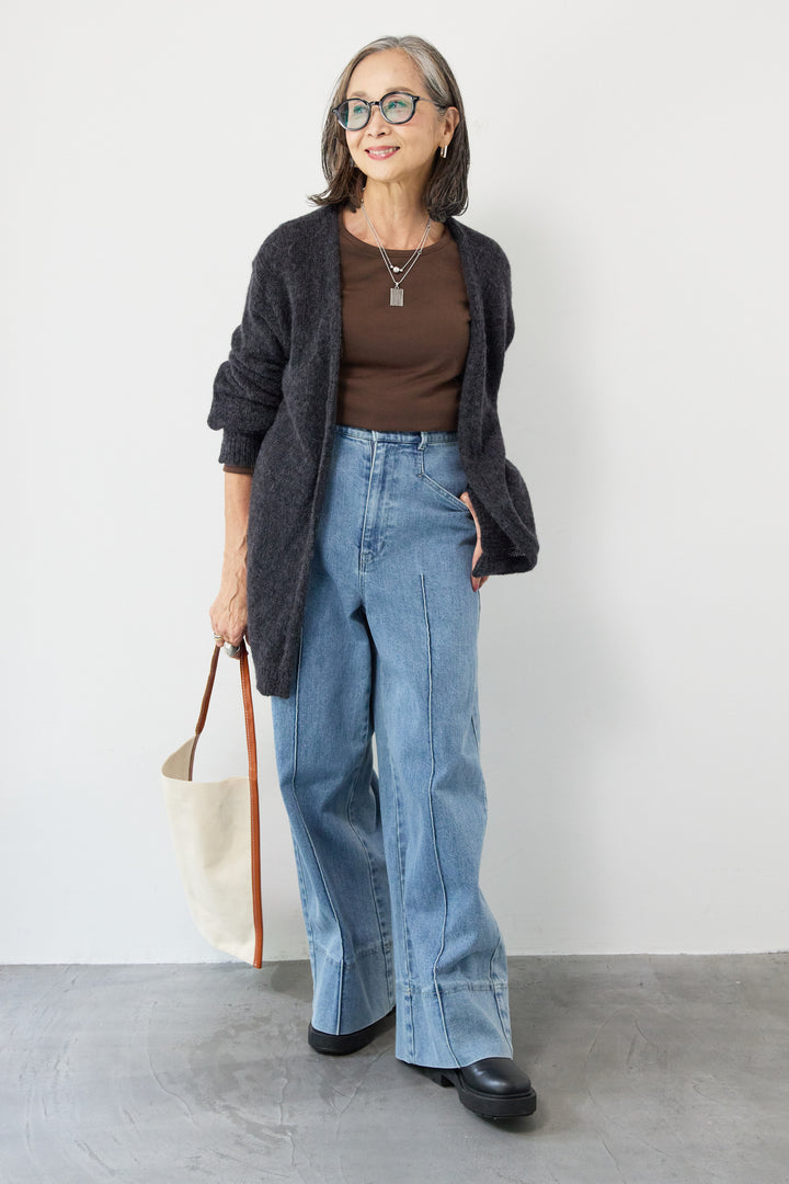 アルパカウール ベルト付カーディガン