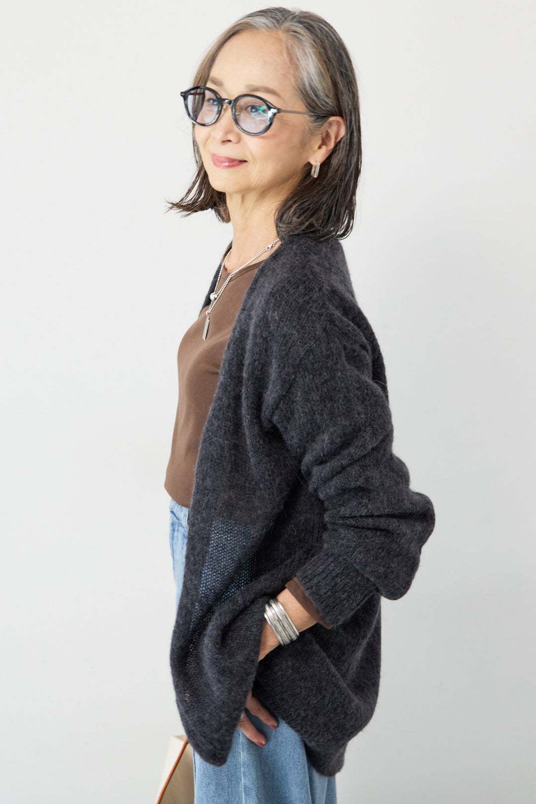 アルパカウール ベルト付カーディガン