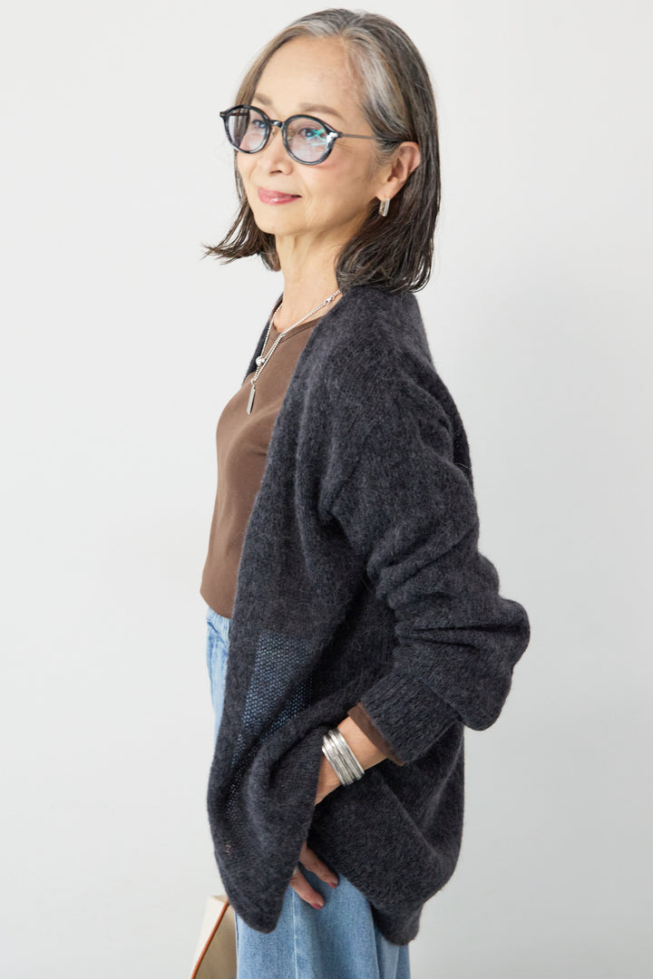 アルパカウール ベルト付カーディガン