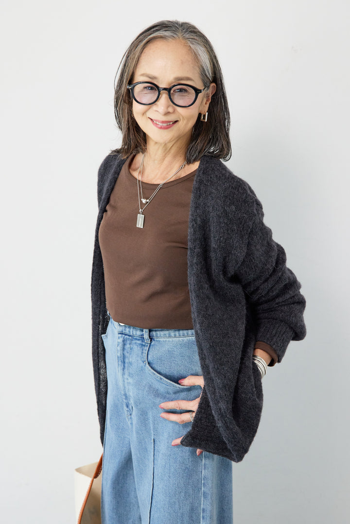 アルパカウール ベルト付カーディガン