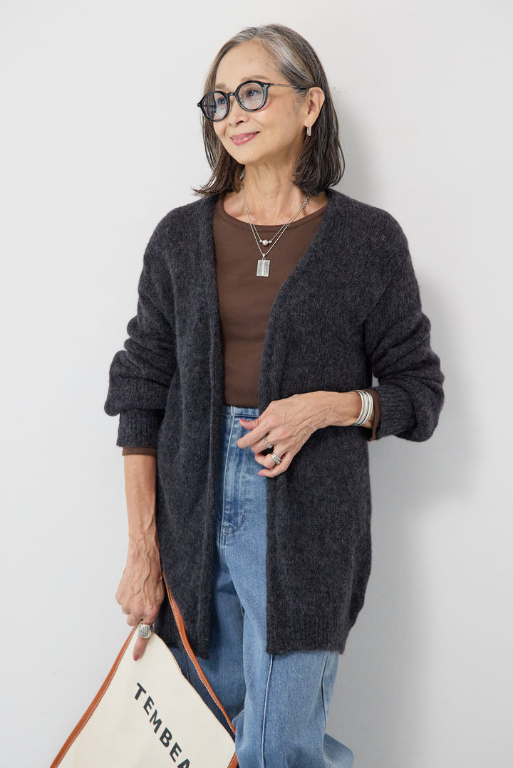 アルパカウール ベルト付カーディガン