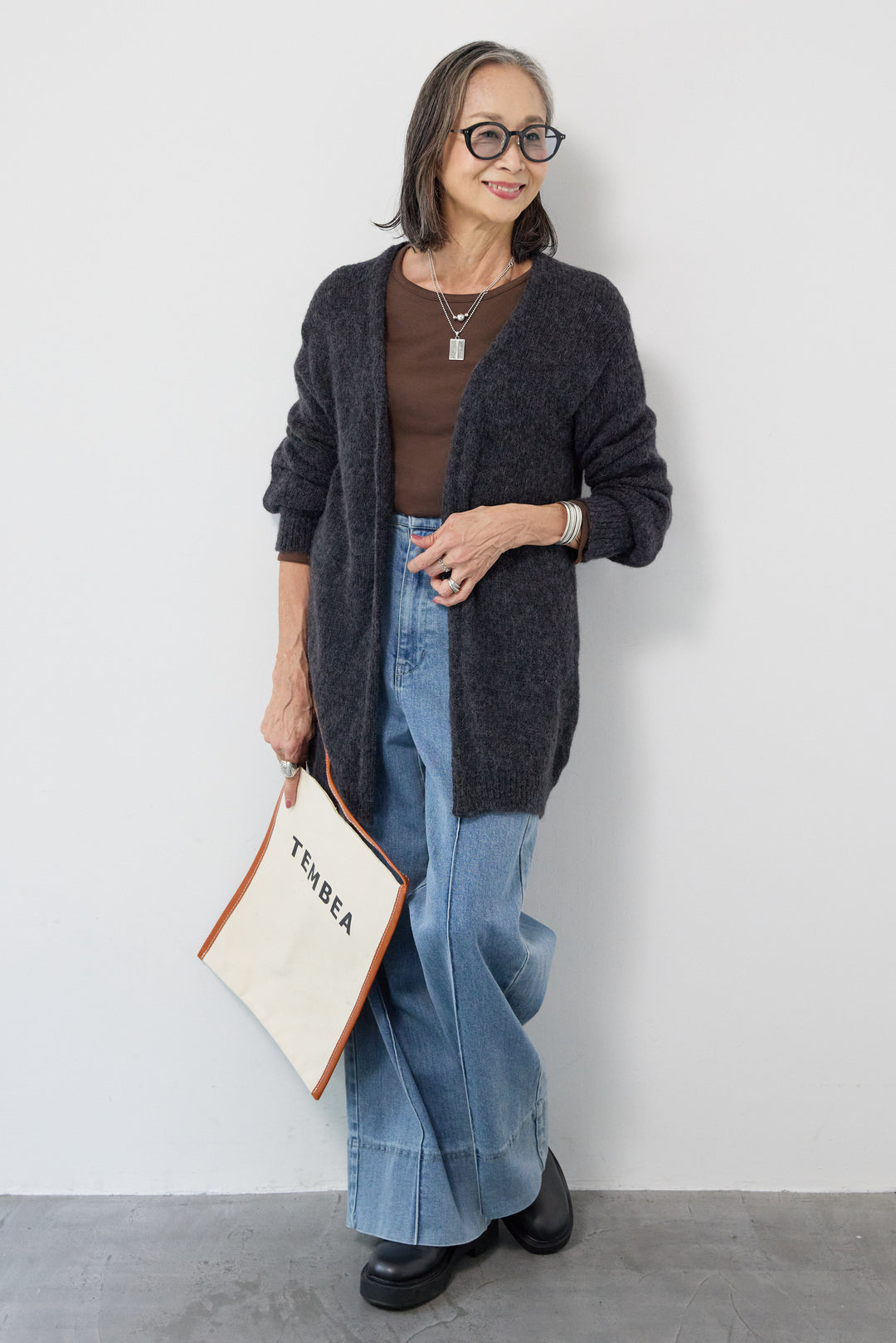 アルパカウール ベルト付カーディガン