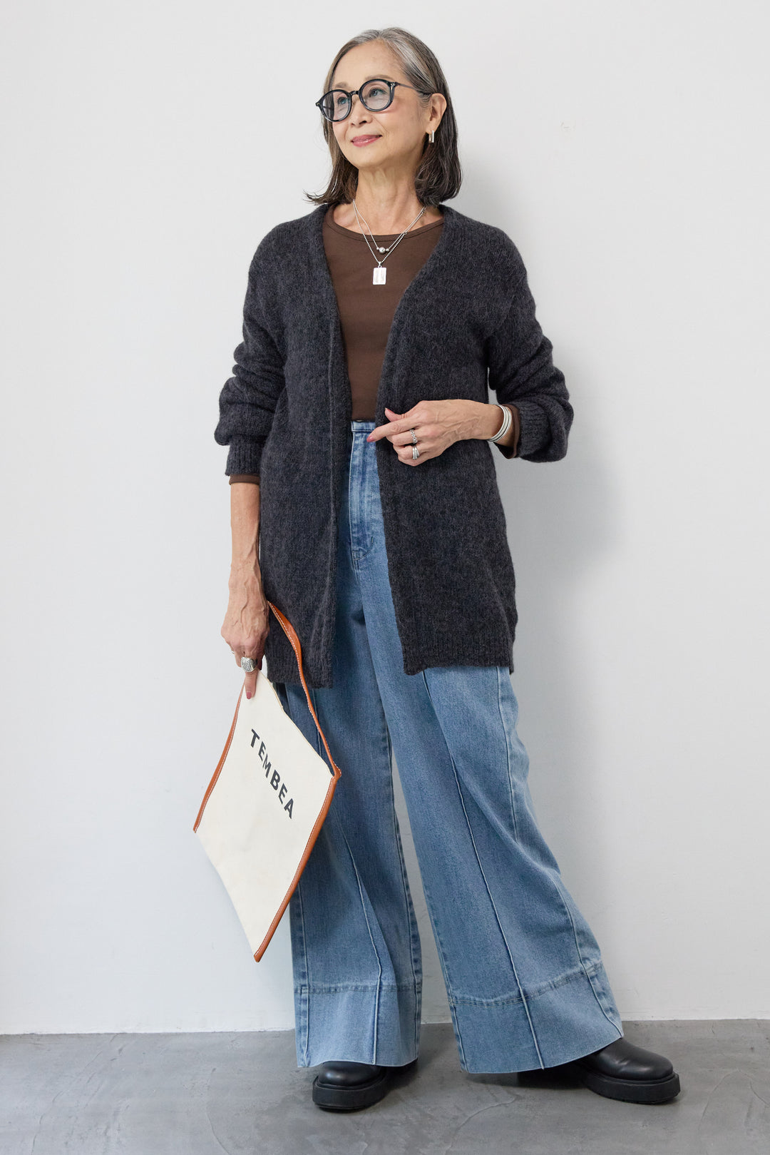 アルパカウール ベルト付カーディガン