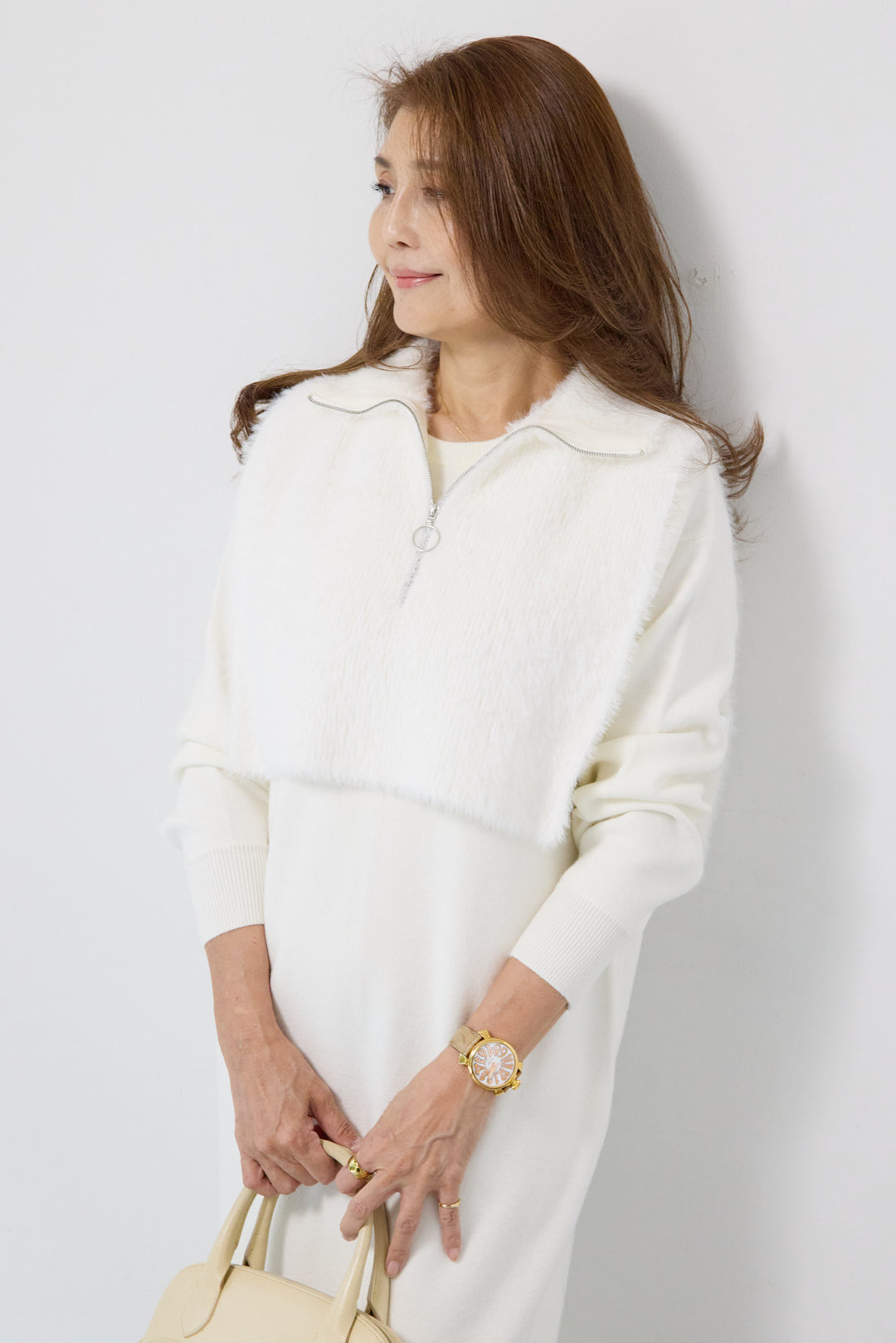 シャギーベスト付ニットワンピース