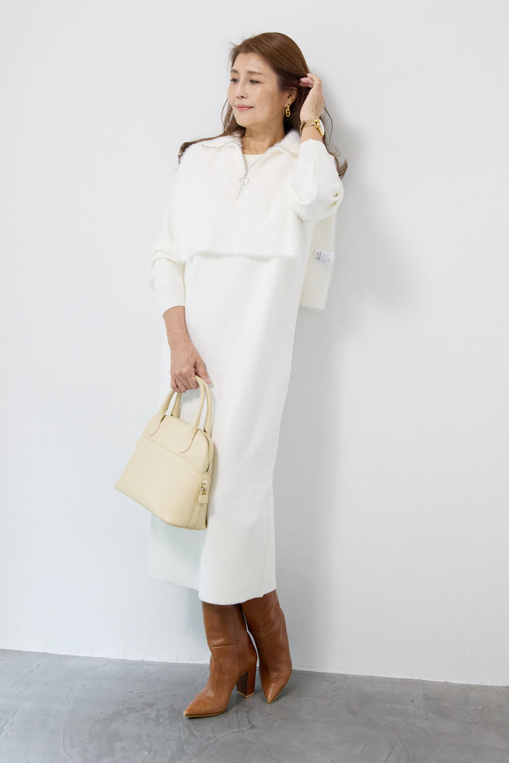 シャギーベスト付ニットワンピース