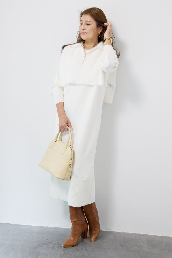 シャギーベスト付ニットワンピース