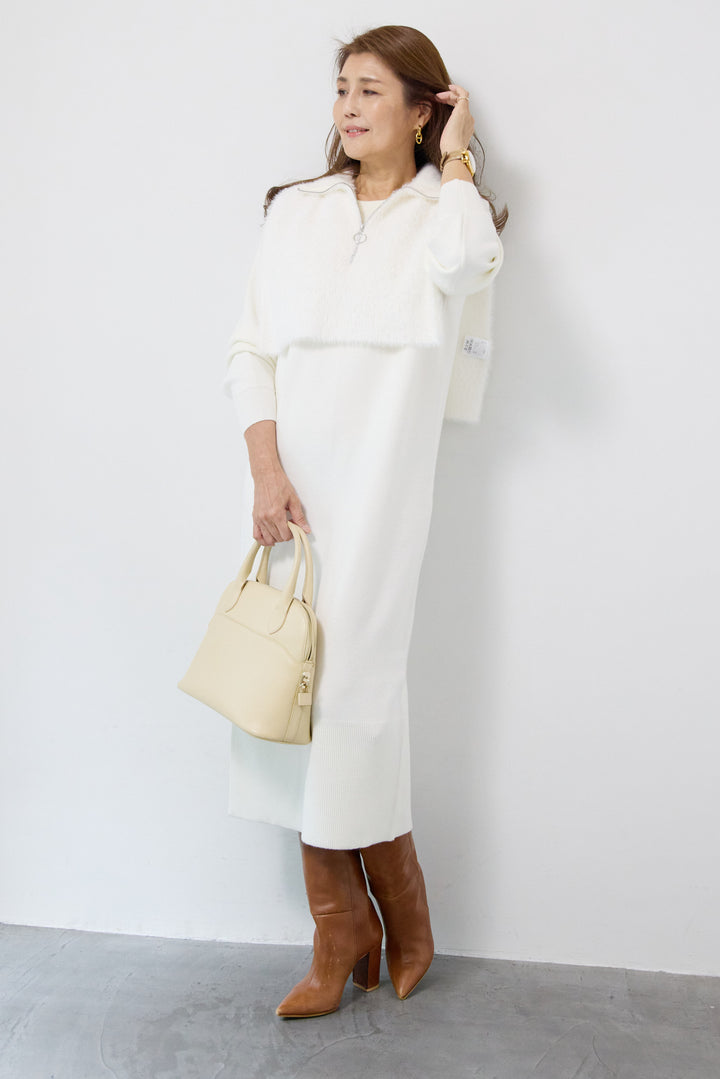 シャギーベスト付ニットワンピース