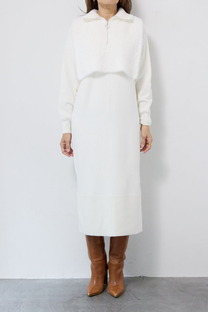 シャギーベスト付ニットワンピース