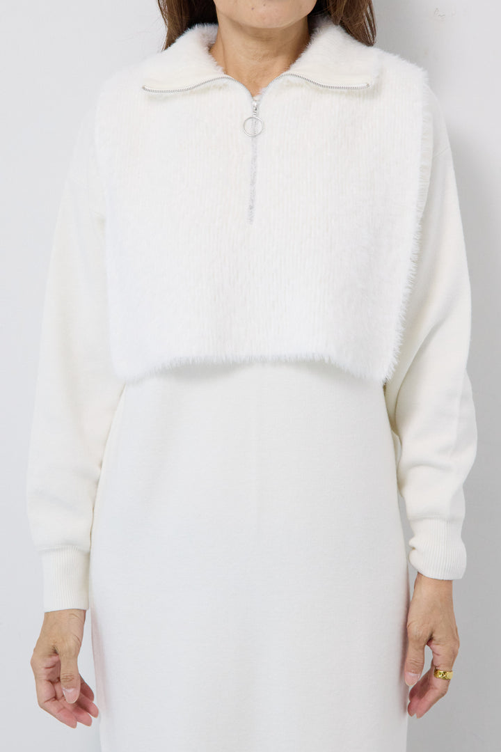 シャギーベスト付ニットワンピース