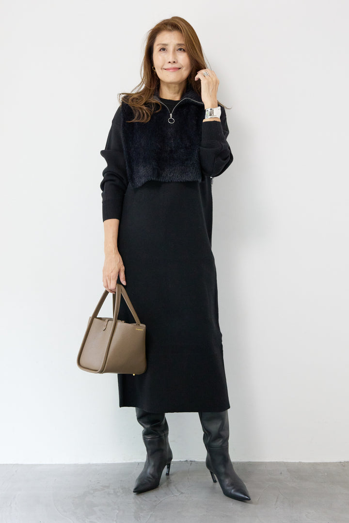 シャギーベスト付ニットワンピース