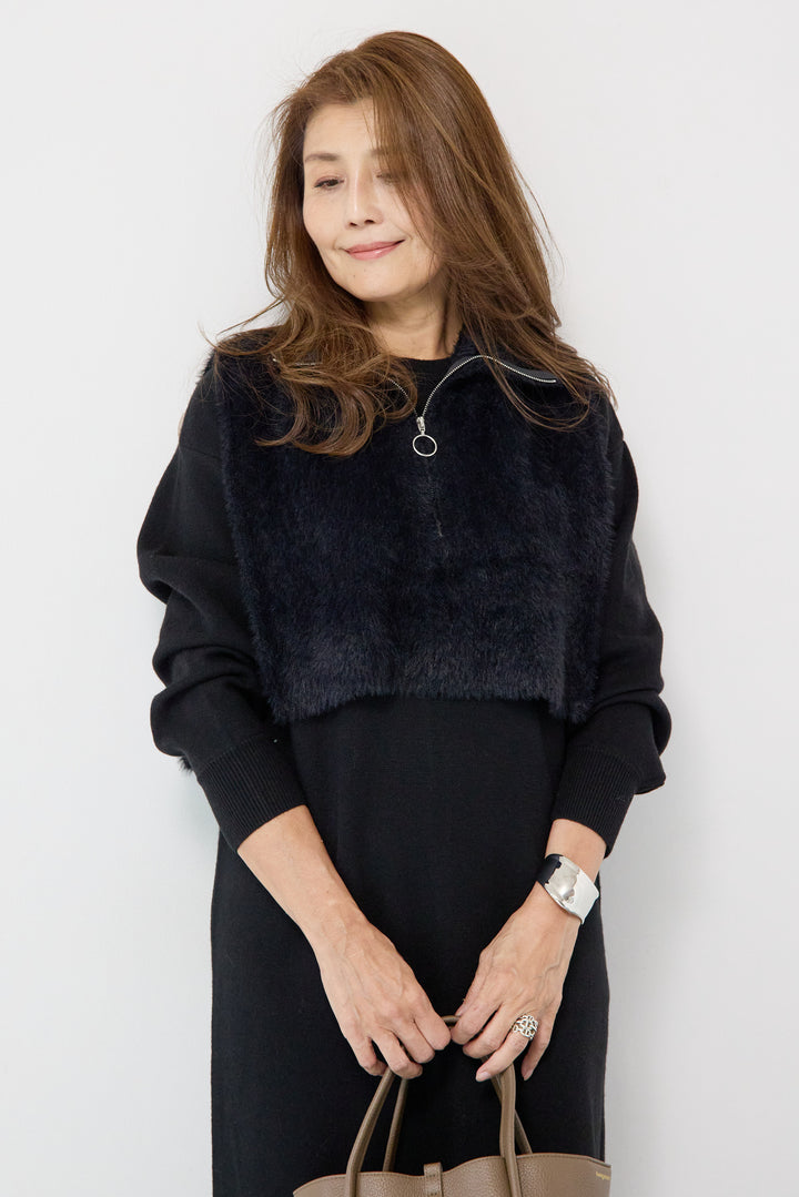 シャギーベスト付ニットワンピース