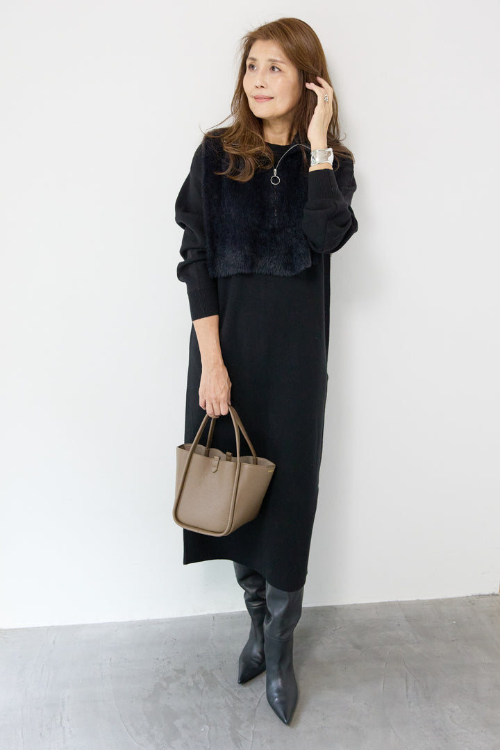 シャギーベスト付ニットワンピース