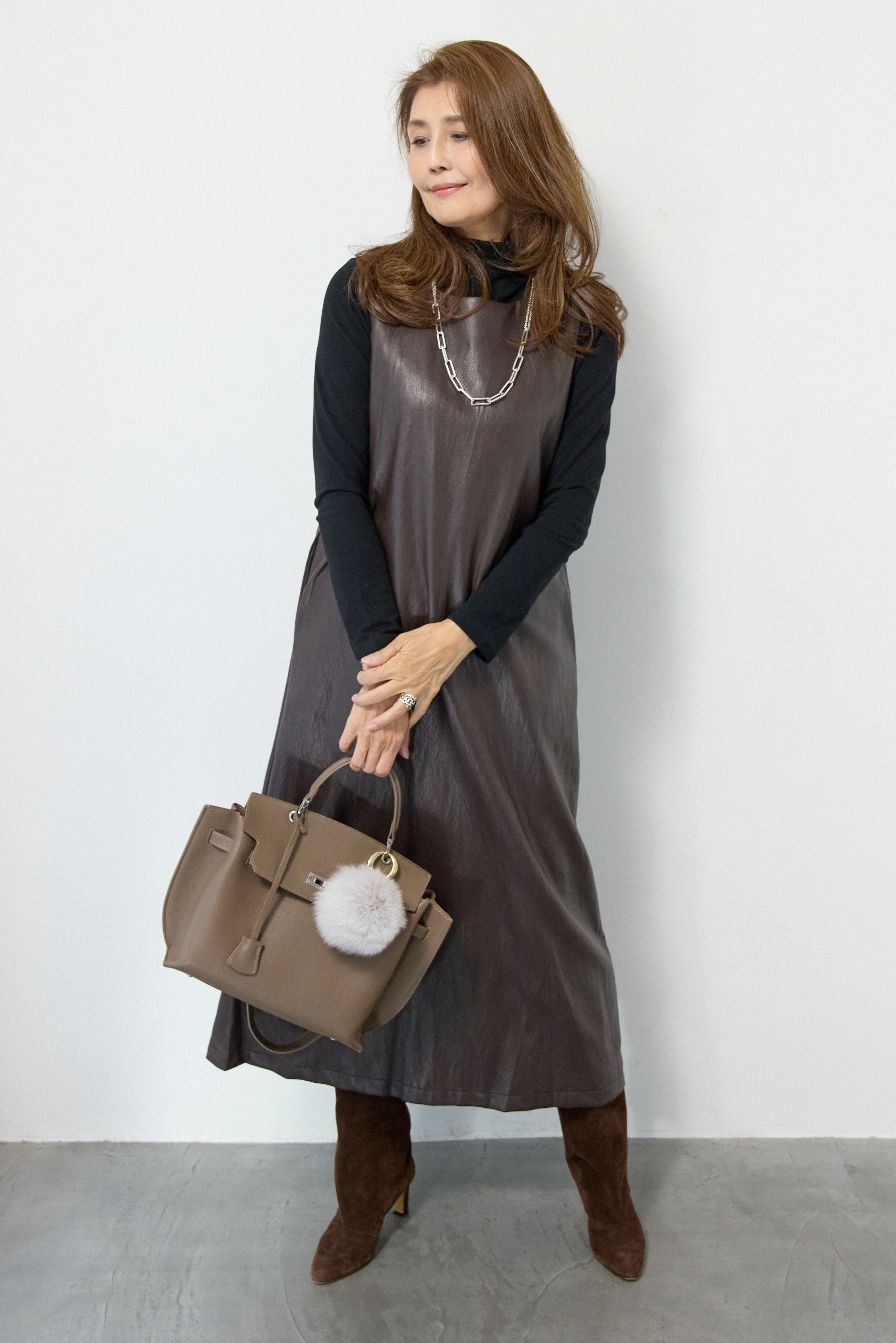 フェイクレザージャンパースカート+タートルインナー – plusotoha