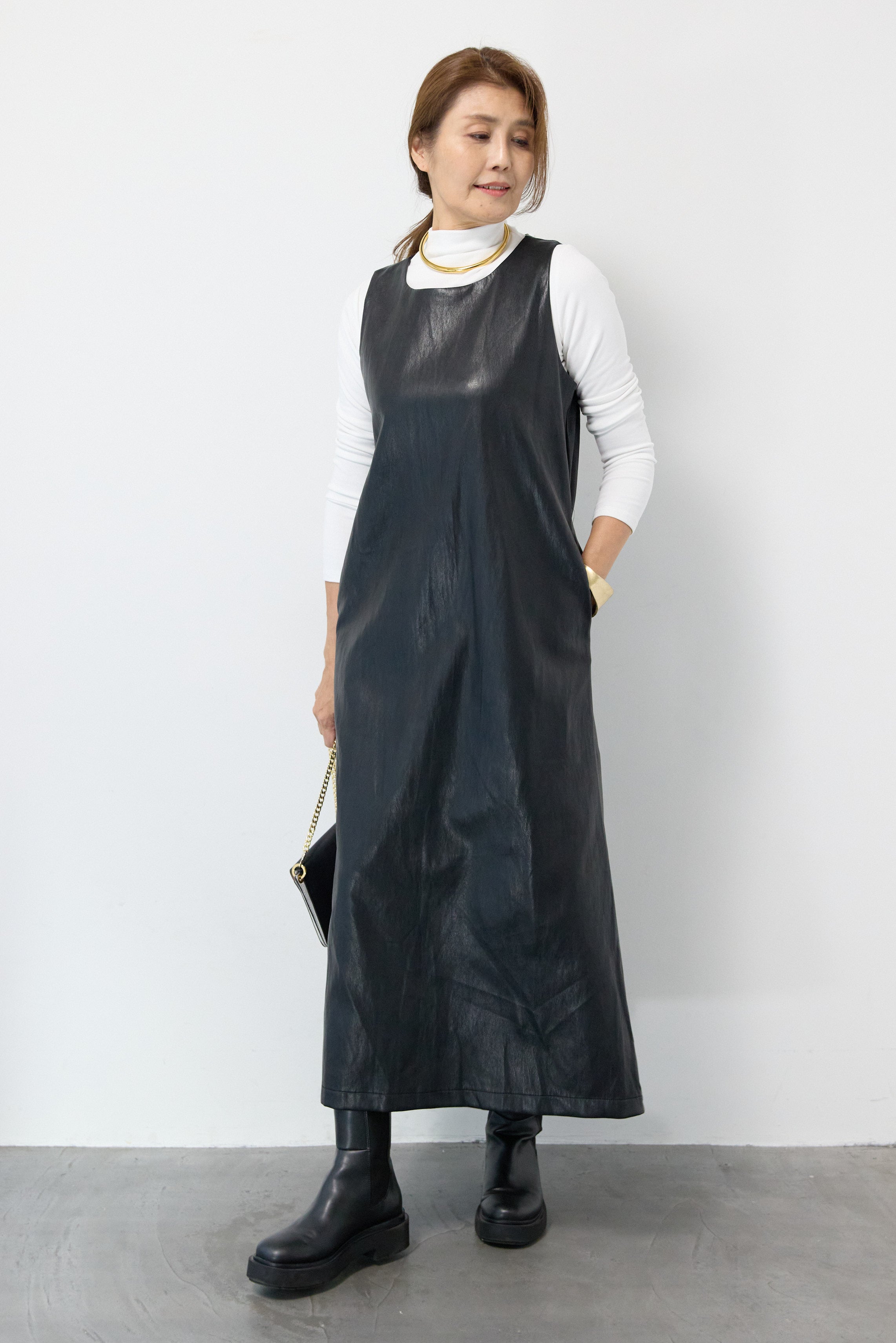 フェイクレザージャンパースカート+タートルインナー – plusotoha