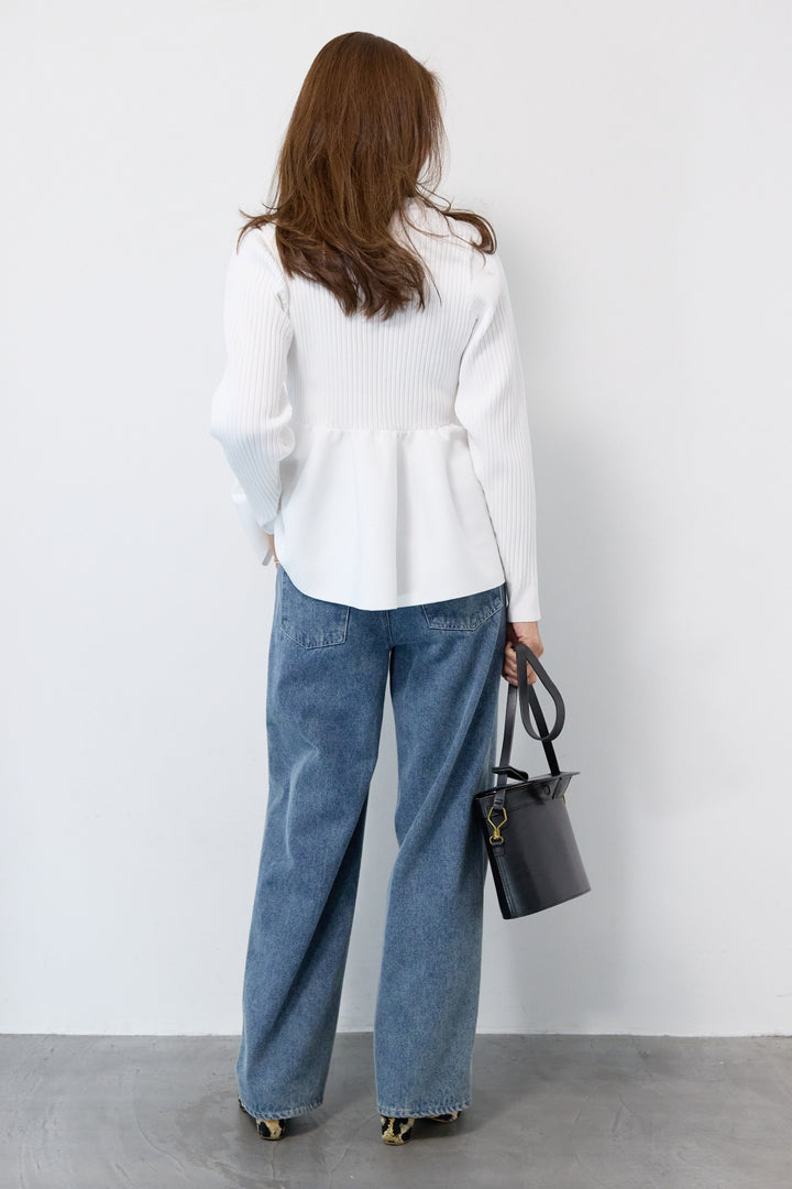 ニュアンス釦ペプラムニットカーディガン