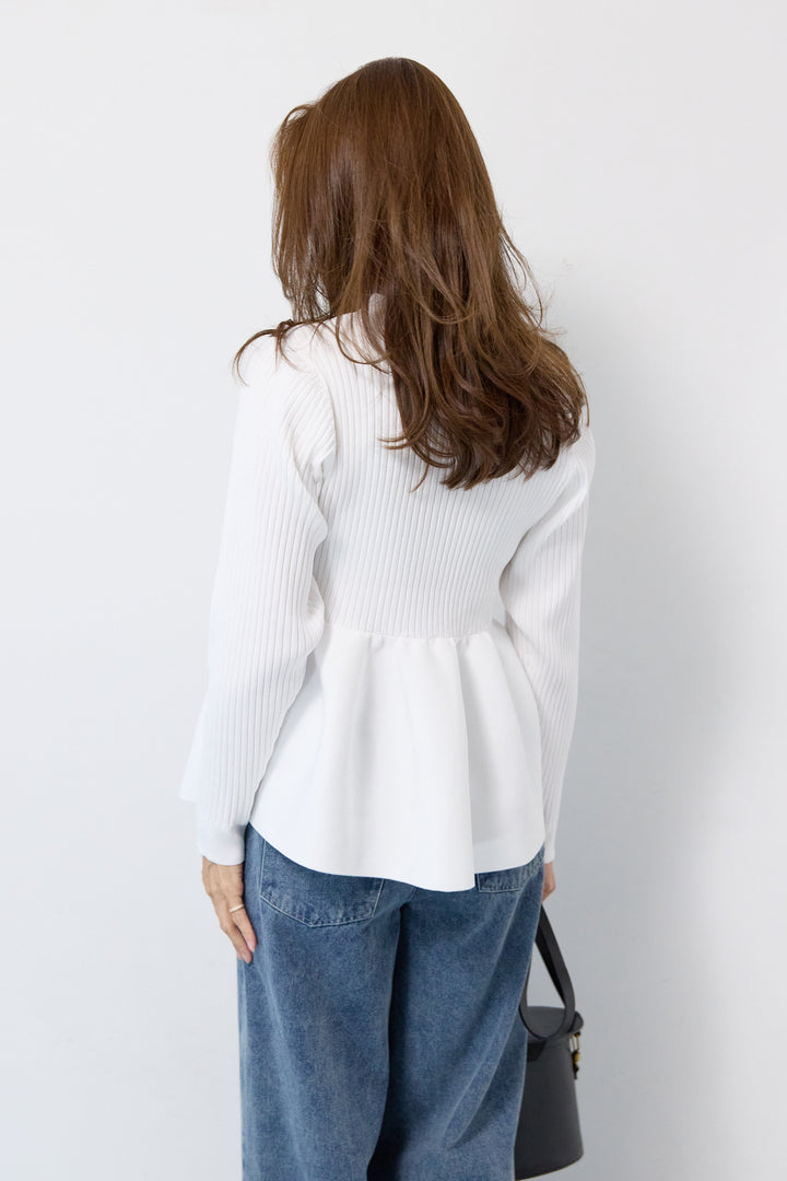 ニュアンス釦ペプラムニットカーディガン