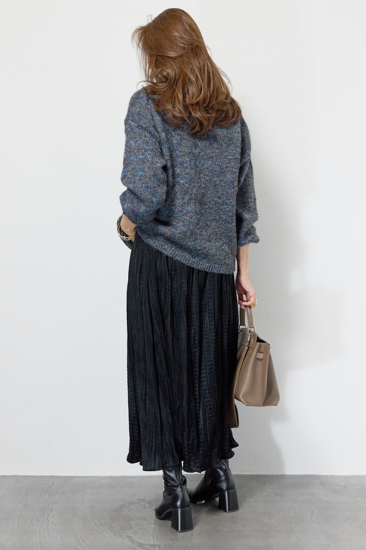 ミックスカラーニット＋ランダムプリーツスカートセットアップ