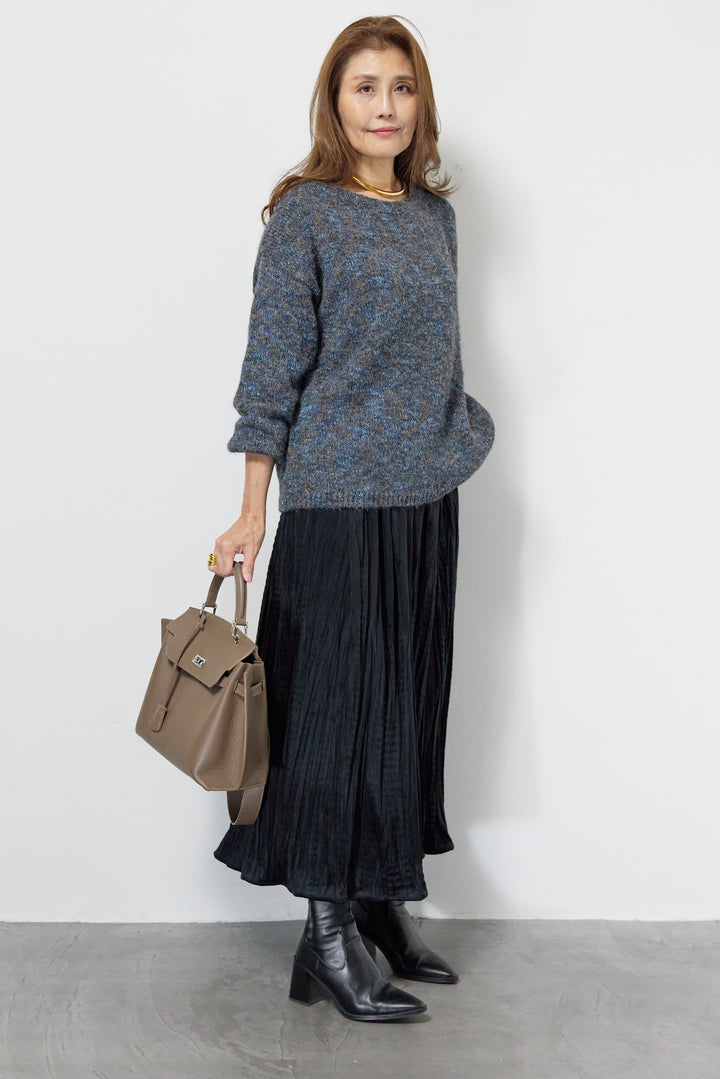ミックスカラーニット＋ランダムプリーツスカートセットアップ