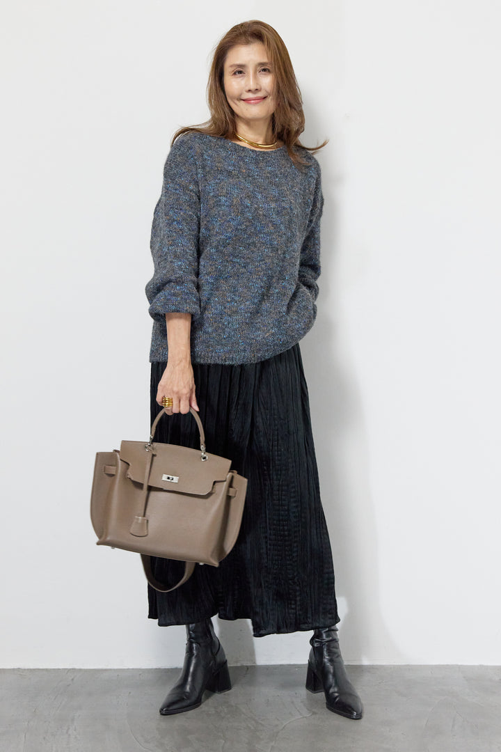 ミックスカラーニット＋ランダムプリーツスカートセットアップ